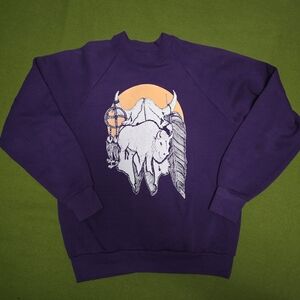 Vintqge Fruit of the Loom Purple Crewneck Sweater with Buffalo Graphic